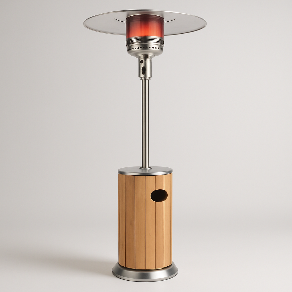 Parasol chauffant terrasse bois clair