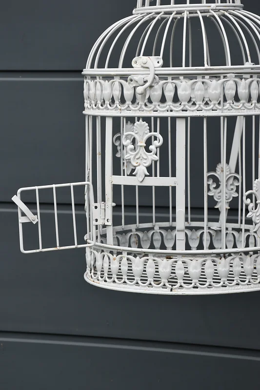 Cage à oiseau décorative blanche vintage